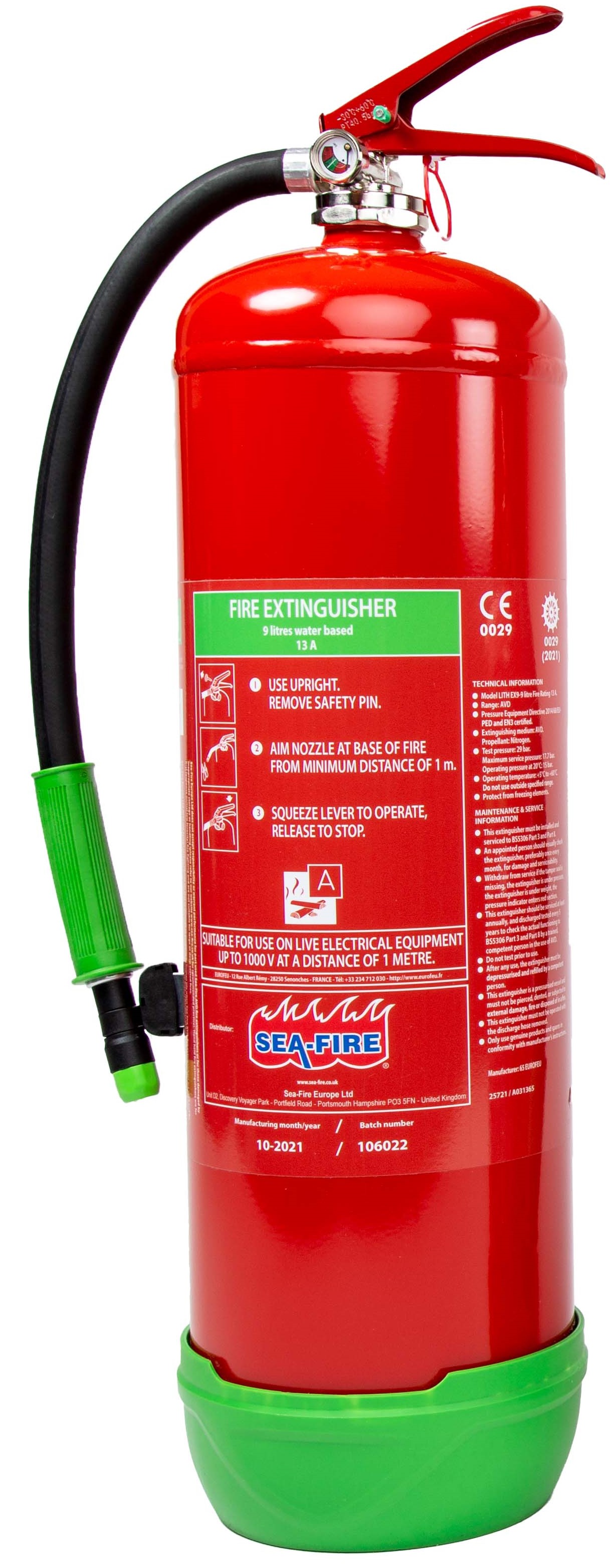 AVD brbar lithium-ion ildslukker 9kg fra Sea-Fire